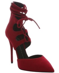 Giuseppe Zanotti Passion Red Suede Lace Up Pointed Toe Pumps
