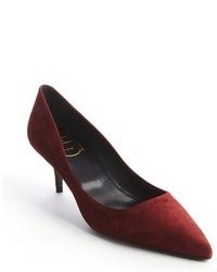 Roger Vivier Red Suede Pointed Toe Kitten Pumps