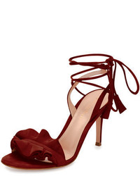 Gianvito Rossi Flora Ruffled Suede Lace Up 85mm Sandal