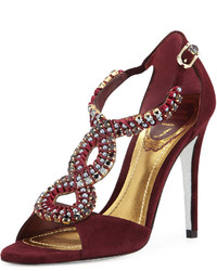 Rene Caovilla Pearly Crystal Suede 100mm Sandal Burgundy