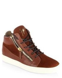 Giuseppe Zanotti Double Zip Leather Suede Mid Top Sneakers