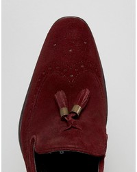 Asos Loafers In Burgundy Suede With Tassel Detail