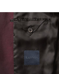 Lanvin Burgundy Slim Fit Overdyed Brushed Wool Gabardine Suit Jacket