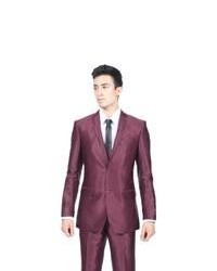 Ferrecci Slim Fit Shiny Burgundy Sharkskin Suit