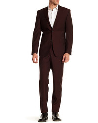 Simon Spurr Red Sharkskin Two Button Notch Lapel Wool Regular Fit Suit