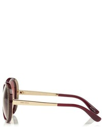 Jimmy Choo Millie Burgundy Python Leather And Rose Gold Metal Sunglasses