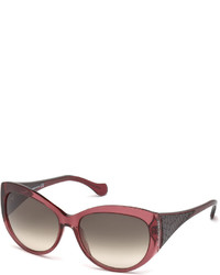 Balenciaga Transparent Cat Eye Acetate Sunglasses W Leather Inset Red Winebrown