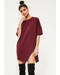 Missguided Burgundy Asymmetric Zip Sweater Dress