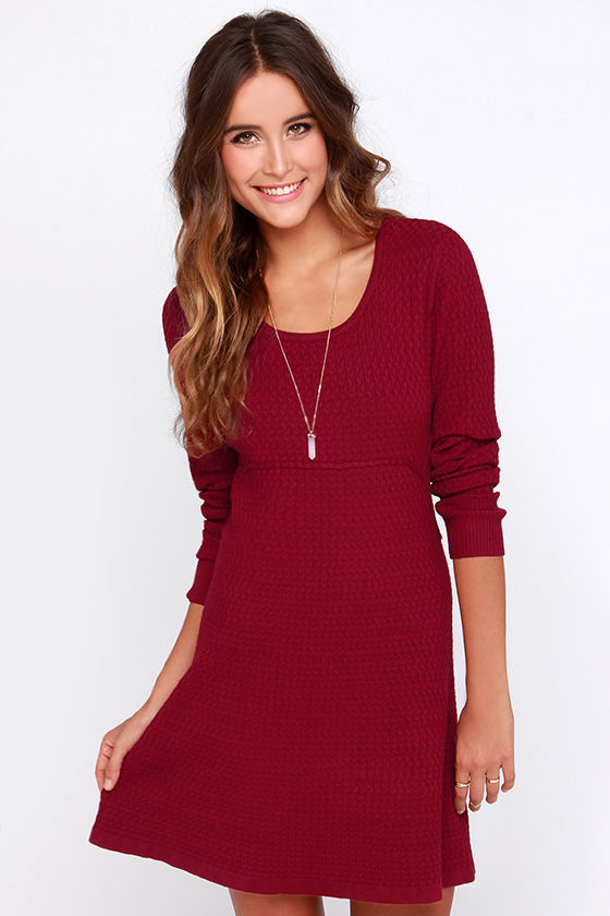 wine red sweater dress