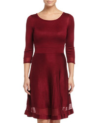 Andrew Marc Marc New York By 34 Sleeve Fit And Flare Sweater Dress Bordeaux