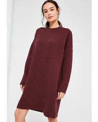 Missguided Burgundy Ribbed Pocket Sweater Dress