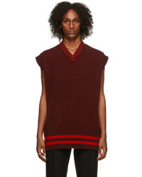 Maison Margiela Burgundy Red Stripes V Neck Sweater