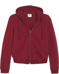 Vetements Cropped Embroidered Cotton Blend Hooded Sweatshirt Claret