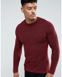 Asos Muscle Fit Ribbed Sweater In Burgundy