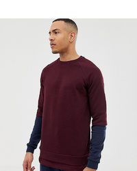 ASOS DESIGN Asos Tall Sweatshirt With Hem Extender And Contrast Sleeves In Burgundy