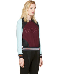 Versace Burgundy And Blue Colorblocked Logo Sweatshirt