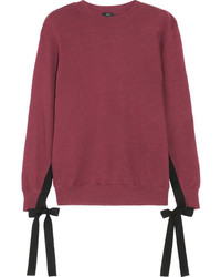 Clu Grosgrain Bow Embellished Cotton Jersey Sweatshirt Burgundy