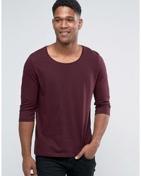 Asos 34 Sleeve T Shirt With Scoop Neck In Oxblood