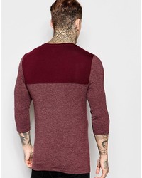 Asos Brand Extreme Muscle 34 Sleeve T Shirt With Contrast Yoke In Red
