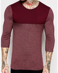 Asos Brand Extreme Muscle 34 Sleeve T Shirt With Contrast Yoke In Red