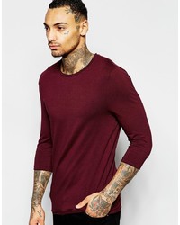 Asos Brand Extreme Muscle 34 Sleeve T Shirt With Raw Edge And Scoop Neck Oxblood
