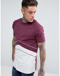 Asos Longline T Shirt With Retro Cut And Sew Panelling In Burgundy