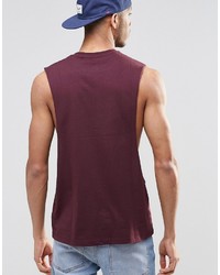Asos Brand Sleeveless T Shirt With Extreme Dropped Armhole In Oxblood