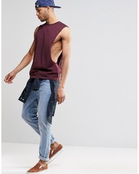 Asos Brand Sleeveless T Shirt With Extreme Dropped Armhole In Oxblood