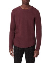 Burgundy Textured Crew-neck Sweater