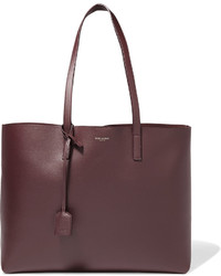 Burgundy Textured Leather Tote Bag