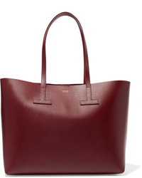 Tom Ford T Small Textured Leather Tote Burgundy