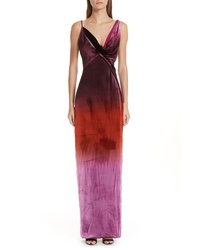 Burgundy Tie-Dye Evening Dress