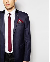 Asos Brand Burgundy Tie With 4 Way Pocket Square Pack Save 21%