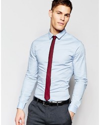 Asos Brand Skinny Shirt In Light Blue With Burgundy Tie Pack Save 15%