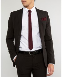 Asos Tie And Pocket Square Pack In Textured Burgundy