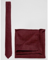 Asos Tie And Pocket Square Pack In Textured Burgundy