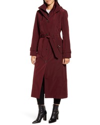 London Fog Hooded Long Trench Coat With Inset Bib
