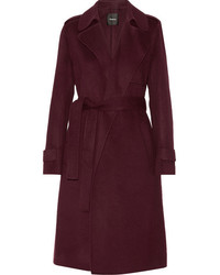 Theory Oaklane Wool And Cashmere Blend Trench Coat Burgundy