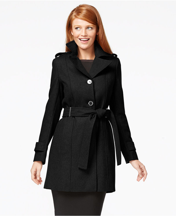 Calvin Klein Three Button Belted Wool Trench Coat, $275 | Macy's | Lookastic