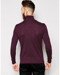Asos Brand Roll Neck Sweater In Burgundy Cotton