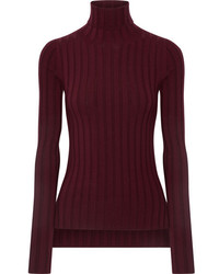Acne Studios Corina Ribbed Merino Wool Blend Turtleneck Sweater Burgundy