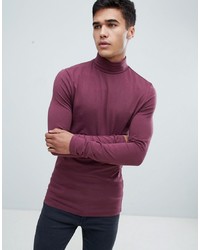 ASOS DESIGN Muscle Fit Long Sleeve T Shirt With Roll Neck In Purple