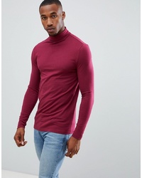 ASOS DESIGN Muscle Fit Long Sleeve T Shirt With Roll Neck In Red