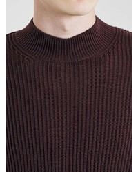 Topman Burgundy Rib Turtle Neck Sweater