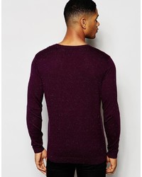 Asos Brand V Neck Sweater In Burgundy Cotton