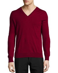 Burberry Brit Dockley Wool V Neck Sweater Dark Red