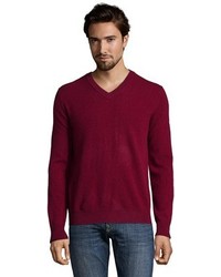 Harrison Burgundy Cashmere Knit V Neck Sweater