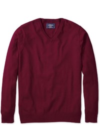 Charles Tyrwhitt Burgundy Cotton Cashmere V Neck Sweater