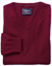 Charles Tyrwhitt Burgundy Cotton Cashmere V Neck Sweater
