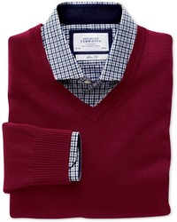 Charles Tyrwhitt Burgundy Merino V Neck Slim Fit Sweater